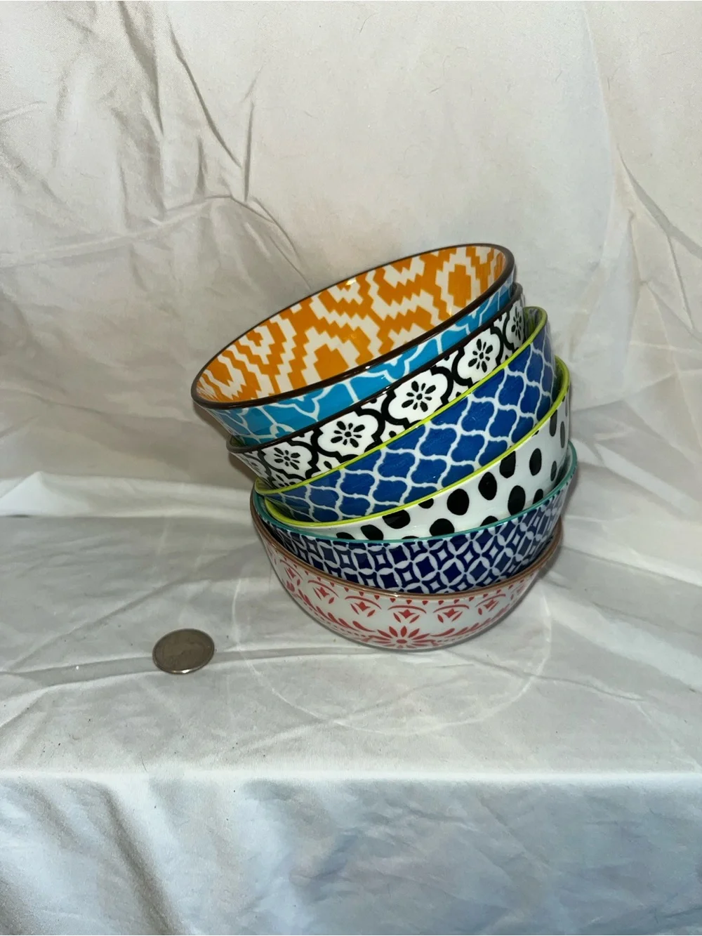 Set of Colorful Patterned Ceramic Bowls - Multi Color